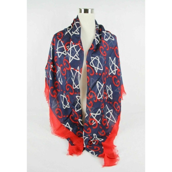 SOLD Gucci Ghost Blue Modal/silk GG LG Scarf Shawl - Picture 4 of 5